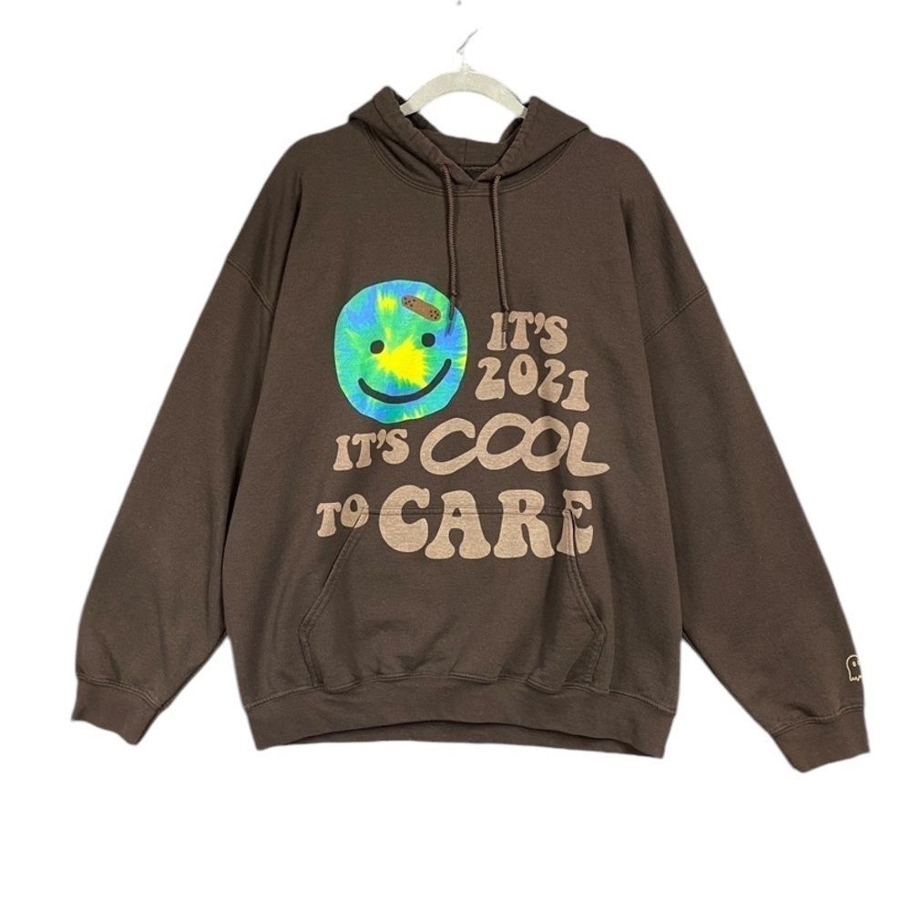 Lonely Ghost Hoodie Unisex Size XL Brown “ITS 2021 ITS COOL TO CARE” Graphic